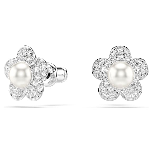 Set Ariana Grande x Swarovski, Perlă de cristal,Tăietură rotundă, Floare, Alb, Placat cu rodiu - Swarovski, 5749180