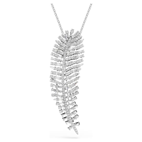 Vienna hanger en broche, Verschillende slijpvormen, Veer, Wit, Rodium toplaag - Swarovski, 5749209