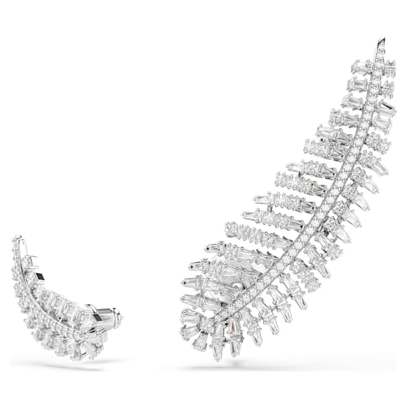 Vienna 穿孔耳环, 混合切割, 羽毛, 白色, 镀铑 - Swarovski, 5749211