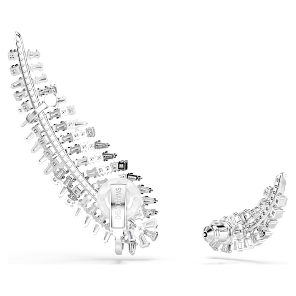 Vienna 穿孔耳環, 混合式切割, 羽毛, 白色, 鍍白金色 - Swarovski, 5749211