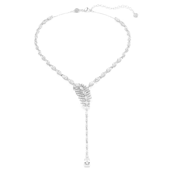Collana a Y Vienna, Taglio misto, Piuma, Bianco, Placcato rodio - Swarovski, 5749265