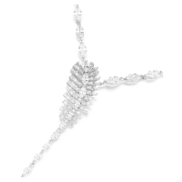 Vienna Y形項鏈, 混合式切割, 羽毛, 白色, 鍍白金色 - Swarovski, 5749265