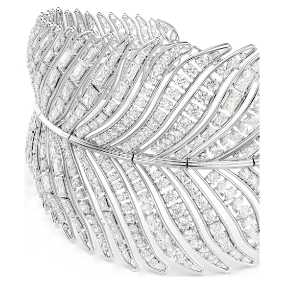 Vienna choker, Verschillende slijpvormen, Veer, Wit, Rodium toplaag - Swarovski, 5749377