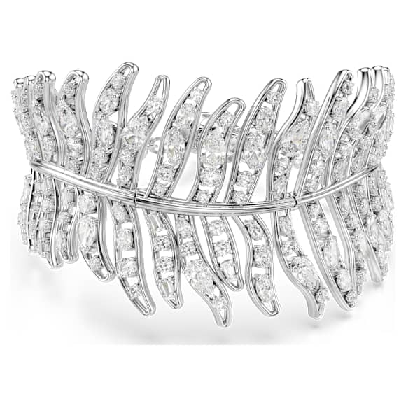Brățară Vienna, Tăieturi mixte, Pană, Alb, Placat cu rodiu - Swarovski, 5749378