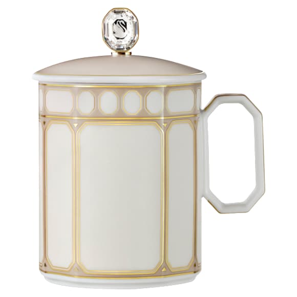 Signum mug with lid, Porcelain, Beige - Swarovski, 5750245