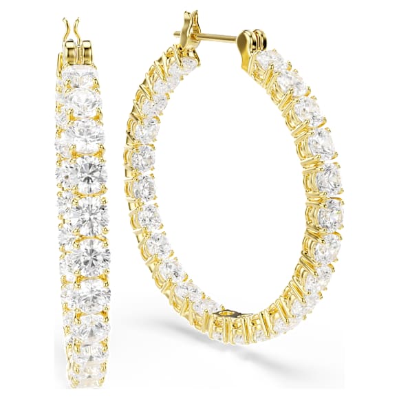Kruhové náušnice Matrix, Kulatý výbrus, Bílá, Povrchová úprava z 18k zlata - Swarovski, 5750620