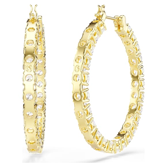 Matrix 大圈耳环, 圆形切割, 白色, 金色饰面 - Swarovski, 5750620