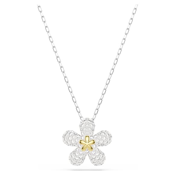 Tough pendant, Pavé, Flower, White, Mixed metal finish | Swarovski
