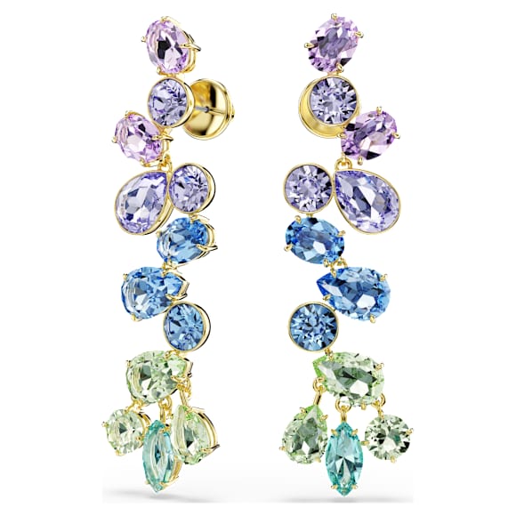 Gema 水滴形耳环, 混合切割、垂饰, 长款, 流光溢彩, 镀金色调 - Swarovski, 5751294
