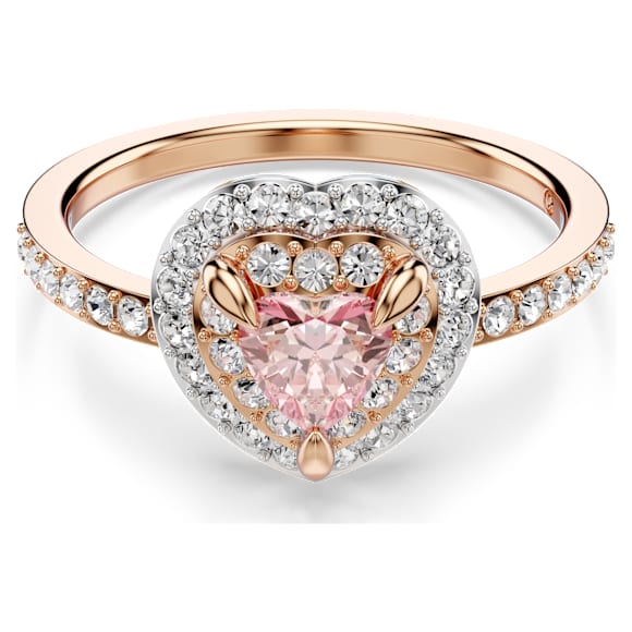 One 圖形戒指, 心形切割，密鑲, 心形, 粉紅色, 多種金屬潤飾 - Swarovski, 5753113
