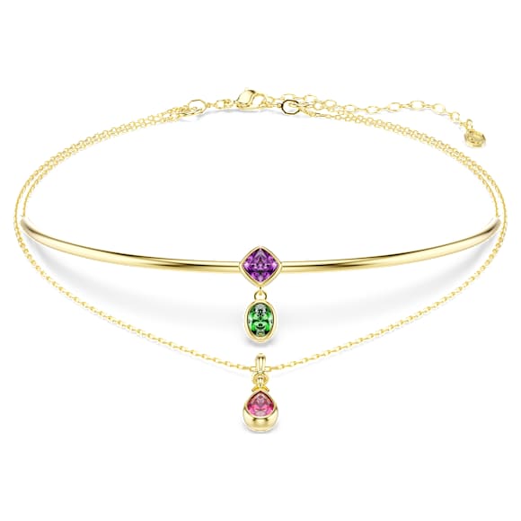 Imber レイヤードネックレス, ミックスカット, マルチカラー, 18Kゴールドコーティング - Swarovski, 5753273