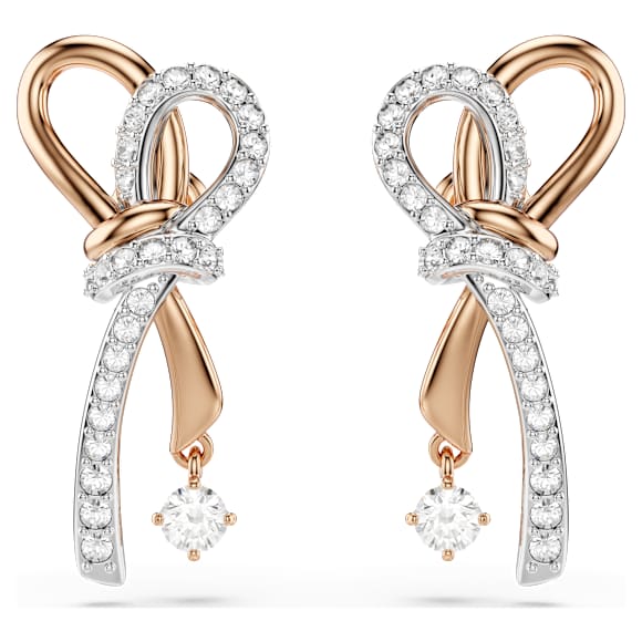 Hyperbola 穿孔耳环, 混合切割, 蝴蝶结, 白色, 混合金属润饰 - Swarovski, 5753331
