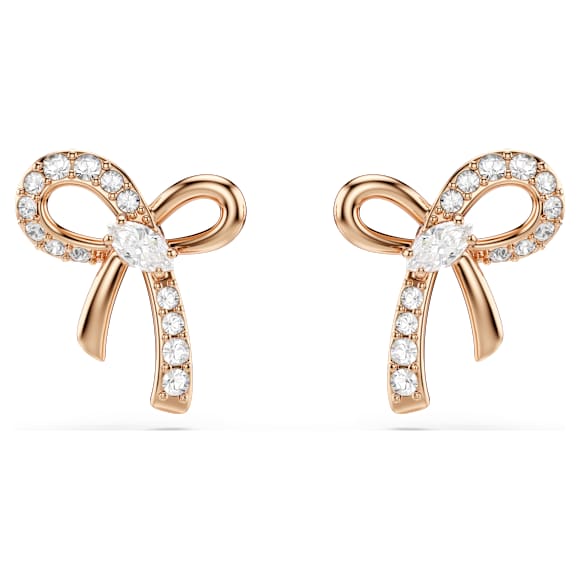 Hyperbola stud earrings, Mixed cuts, Bow, White, 18K rose gold finish - Swarovski, 5753335