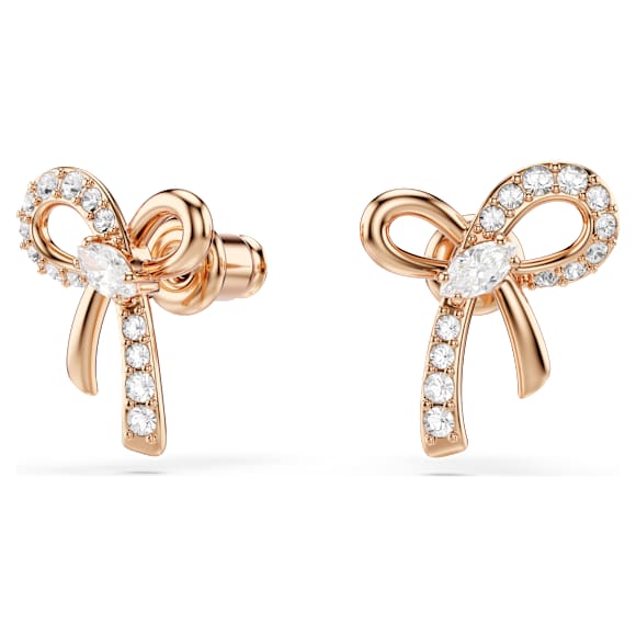 Hyperbola 耳釘, 混合式切割, 蝴蝶結, 白色, 鍍金（玫瑰金色飾面） - Swarovski, 5753335