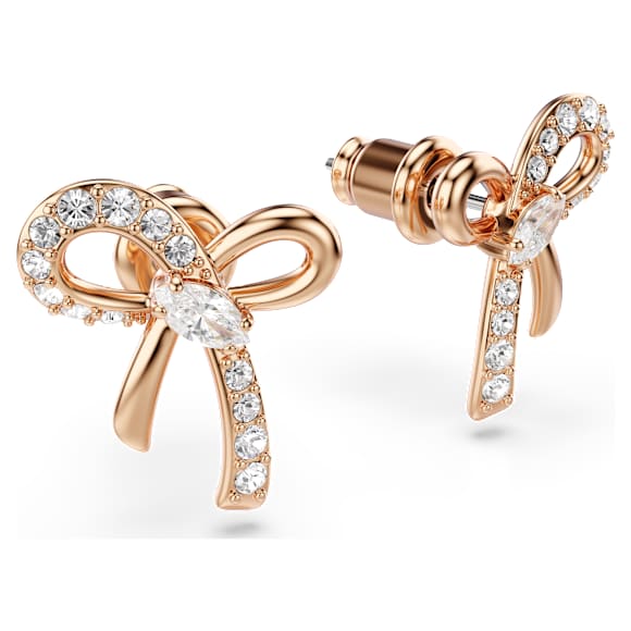 Hyperbola 耳釘, 混合式切割, 蝴蝶結, 白色, 鍍金（玫瑰金色飾面） - Swarovski, 5753335
