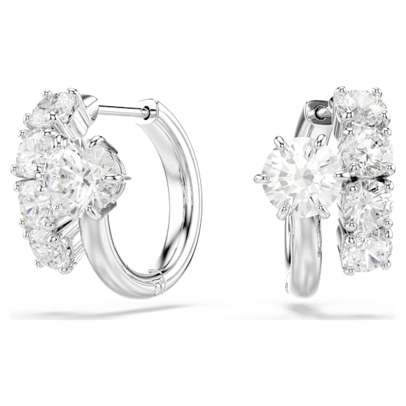Matrix ต่างหูแบบห่วง, เจียระไนทรงกลม, ขาว, เคลือบโรเดียม - Swarovski, 5753572