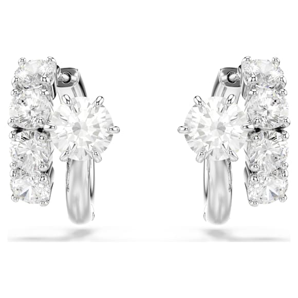 Matrix フープピアス, ラウンドカット, ホワイト, ロジウム・プレーティング - Swarovski, 5753572