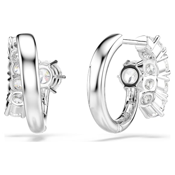 Matrix 大圈耳环, 圆形切割, 白色, 镀铑 - Swarovski, 5753572