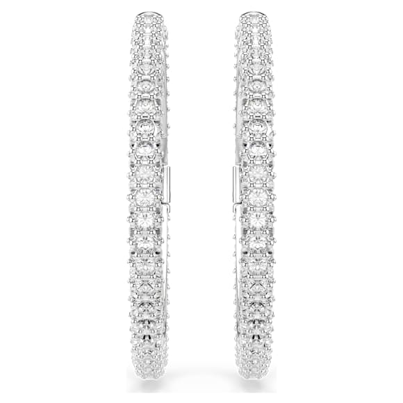 Dextera フープピアス, ラウンドカット, ホワイト, ロジウム・プレーティング - Swarovski, 5754156