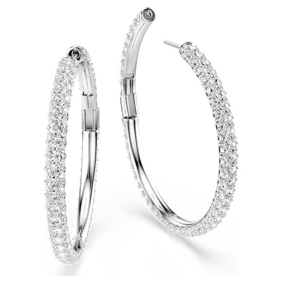 Dextera hoop earrings, Round cut, White, Rhodium plated - Swarovski, 5754156