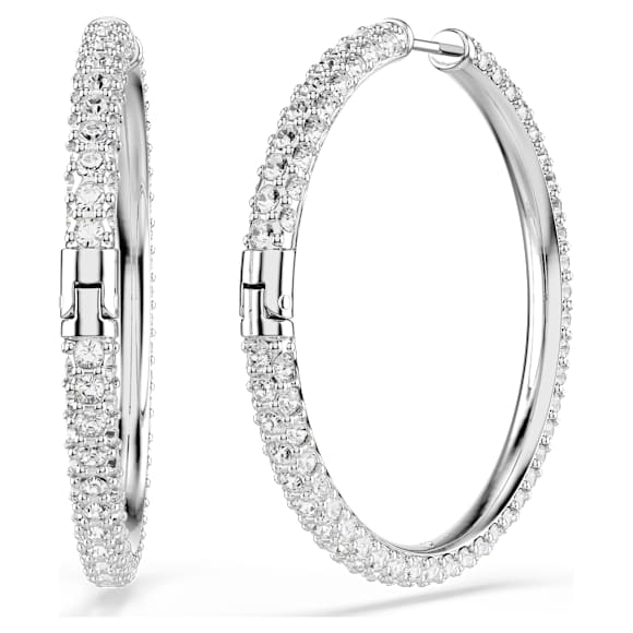Dextera hoop earrings, Round cut, White, Rhodium plated - Swarovski, 5754156