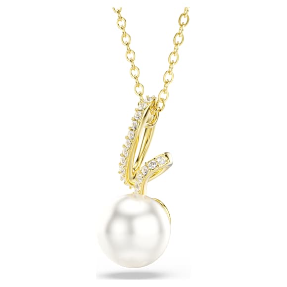 Pendente Gabriella, Crystal Pearl, Taglio Round, Bianco, Finitura oro 18K - Swarovski, 5754228