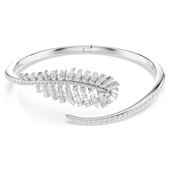 Vienna bangle, Mixed cuts, Feather, White, Rhodium plated - Swarovski, 5754273