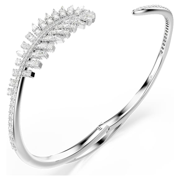 Obročasta zapestnica Vienna, Mešani rezi, Pero, Bela, Prevleka iz rodija - Swarovski, 5754273