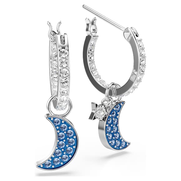Symbolica drop earrings, Round cut, Moon, Blue, Rhodium plated - Swarovski, 5754387