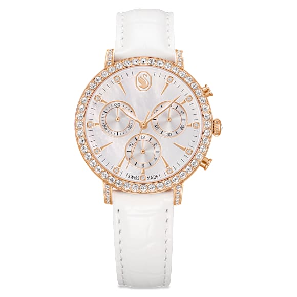 Montre Matrix tennis chrono, Fabriqué en Suisse, Bracelet en cuir, Ton or rose, Finition or rose - Swarovski, 5754536