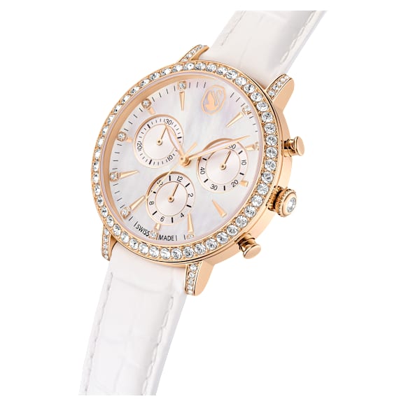 Matrix tennis chrono watch, Swiss Made, Leather strap, Rose gold tone, Rose gold-tone finish - Swarovski, 5754536