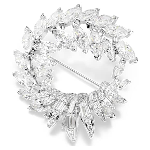 Broszka Mesmera, Szlif markiza, Biała, Powłoka z rodu - Swarovski, 5754566