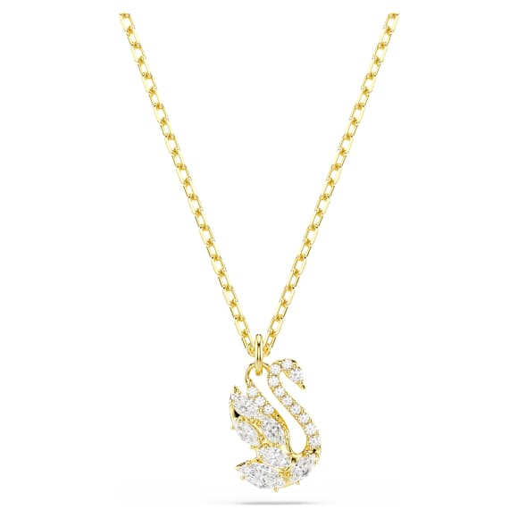 Swan pendant, Mixed cuts, Swan, White, 18K gold finish - Swarovski, 5754626