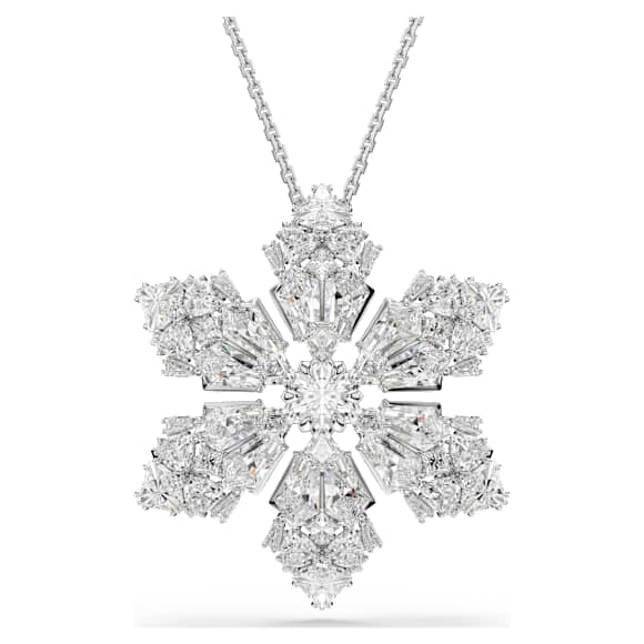 Idyllia 链坠和胸针, 混合切割, 雪花, 白色, 镀铑 - Swarovski, 5754685