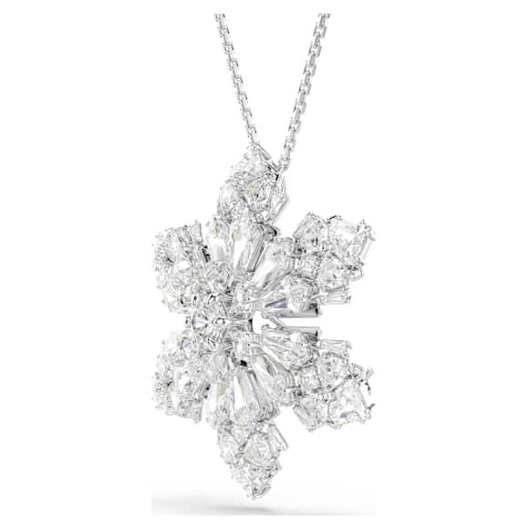 Přívěsek s broží Idyllia, Různé výbrusy, Sněhová Vločka, Bílý, Pokoveno rhodiem - Swarovski, 5754685
