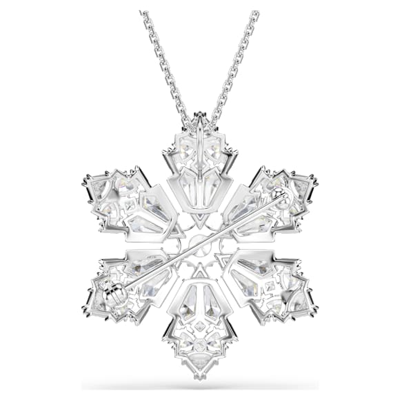 Idyllia 链坠和胸针, 混合切割, 雪花, 白色, 镀铑 - Swarovski, 5754685