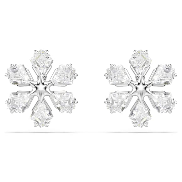 Kolczyki zapinane na sztyft Idyllia, Szlify różnorodne, Płatek śniegu, Białe, Powłoka z rodu - Swarovski, 5754687