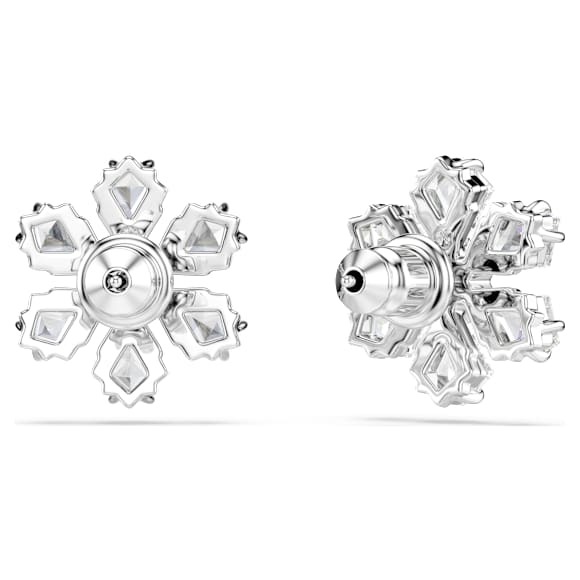 Idyllia stud earrings, Mixed cuts, Snowflake, White, Rhodium plated - Swarovski, 5754687