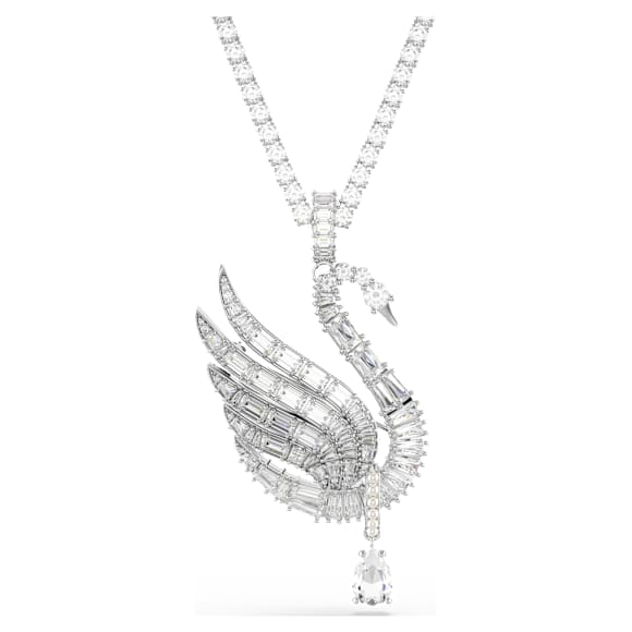 Pingente e pregadeira Vienna, Combinação de lapidações, Cisne, Branco, Lacado a ródio - Swarovski, 5754828