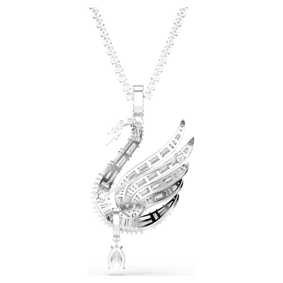 Vienna hanger en broche, Verschillende slijpvormen, Zwaan, Wit, Rodium toplaag - Swarovski, 5754828