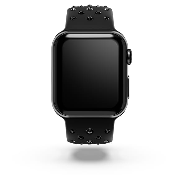 Pásek k hodinkám, Silikon s prošíváním, Černý, Nerezová ocel - Swarovski, 5755228