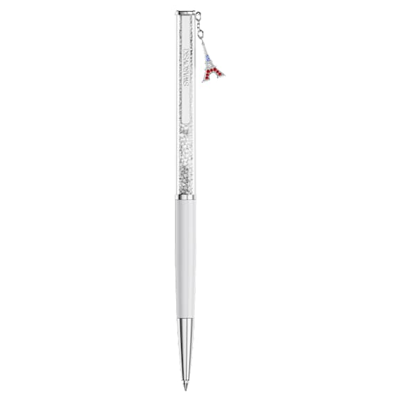 Crystalline ballpoint pen, Eiffel Tower, White lacquered, Chrome plated - Swarovski, 5755477