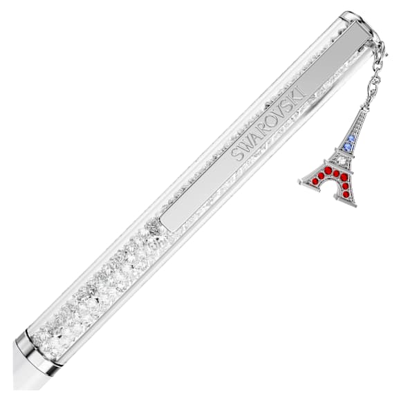 Crystalline ballpoint pen, Eiffel Tower, White lacquered, Chrome plated - Swarovski, 5755477