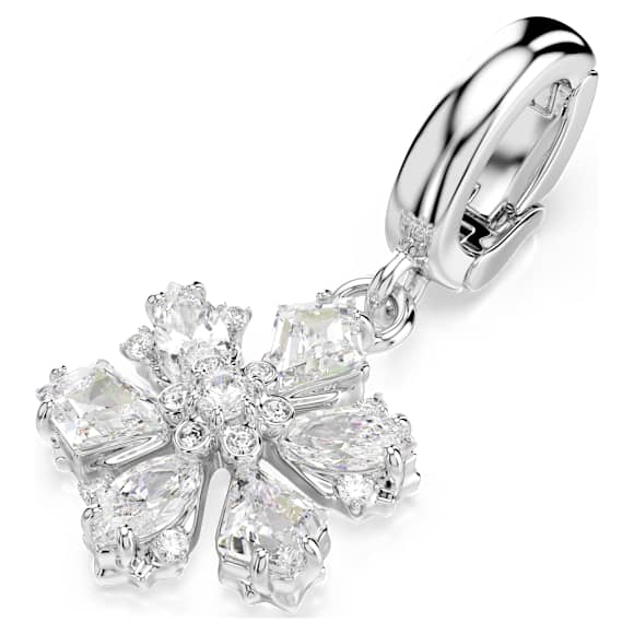 Idyllia charm, Mixed cuts, Snowflake, White, Rhodium plated - Swarovski, 5755513