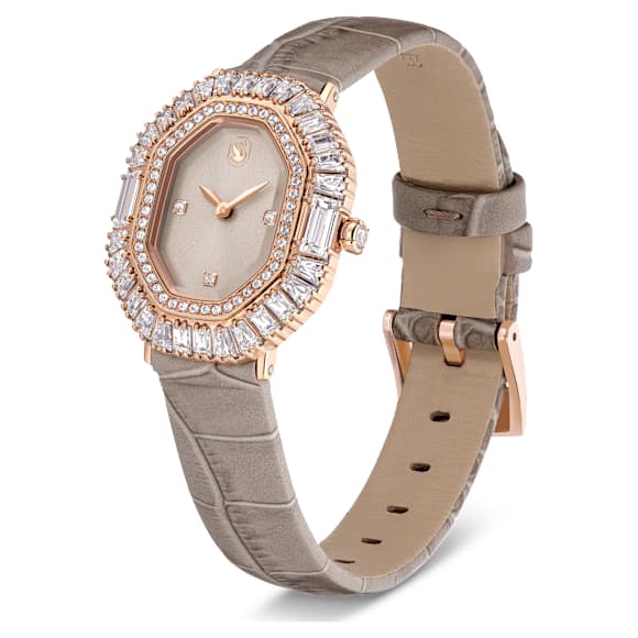 Orologio Matrix octagon, Cinturino in pelle, Beige, Finitura in tono oro rosa - Swarovski, 5755686