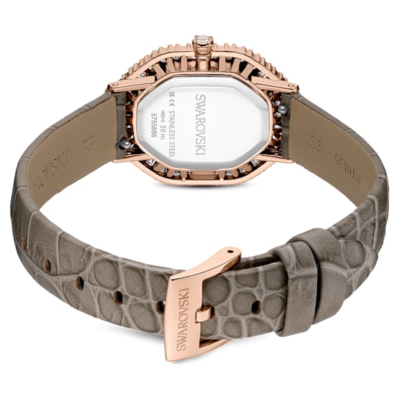 Matrix octagon 워치, 레더 스트랩, 베이지, 로즈 골드 톤 피니시 - Swarovski, 5755686