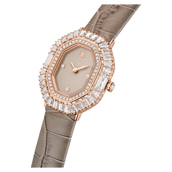 Matrix octagon นาฬิกา, สายหนัง, เบจ, เคลือบโทนสีโรสโกลด์ - Swarovski, 5755686