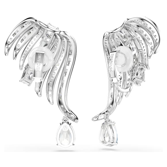 Brincos de mola Vienna, Combinação de lapidações, Cisne, Brancos, Lacado a ródio - Swarovski, 5755961