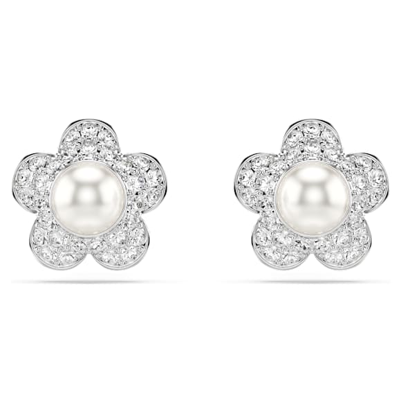 Ariana Grande x Swarovski Ohrstecker, Kristallperle, Rundschliff, Blume, Weiß, Rhodiniert - Swarovski, 5756098