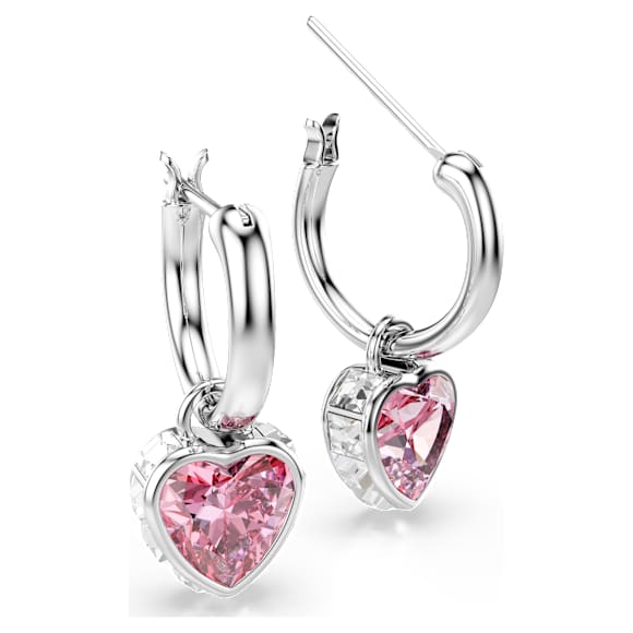 Chroma ต่างหูทรงหยดน้ำ, หัวใจ, ชมพู, เคลือบโรเดียม - Swarovski, 5757814